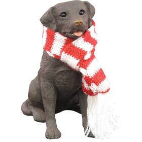 Sandicast 696723117486 Chocolate Labrador Retriever With Red And White Scarf Christmas Ornament