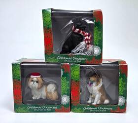 Sandicast 746314015421 Dog Christmas Ornaments Shih Tzu Collie Labrador Retrieve Lot Of 3 Box