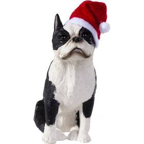 Sandicast 746314015681 Boston Terrier With Santa Hat Christmas Ornament White/ Black/ Red