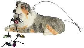 Sandicast 746314017173 Blue Merle Australian Shepherd With Holiday Lights Resin Christmas Ornament