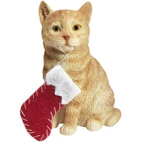 Sandicast 746314017357 Shorthair Ginger Tabby Cat With Stocking Christmas Ornament