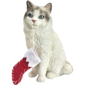 Sandicast 746314017401 Bicolor Ragdoll Cat With Stocking Christmas Ornament
