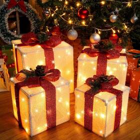 Cl-a70w-89 Sanhsehome 10 Inch -8 -7 -6 Set Of 4 Christmas Lighted Gift Boxes 70 Led Stackable White