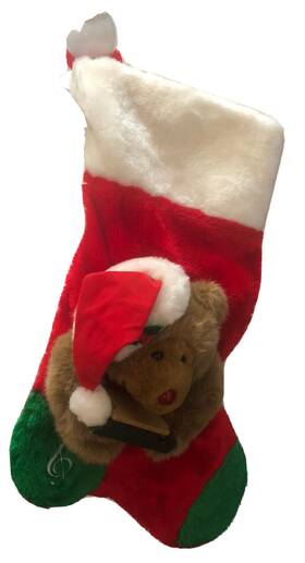 Pa-4817 Santa S Best Rc Plush Christmas Stocking Santas 20 Inch 3d Brown Bear W Wooden Sled Music Note
