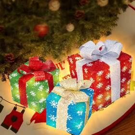 3gbox-001 Santafanta 764923037993 Set Of 3 Christmas Lighted Gift Boxes 60 Led Lights Up Decoration With Plug Chri