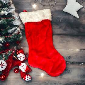 Santas Best 030075097438 Classic Christmas Stocking Red And White Cuffed Plush 15 Inch Santa Hanging Sock