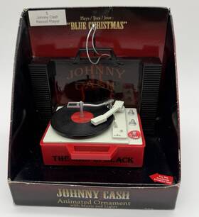 Santas Best 030075463042 Johnny Cash Musical Singing Music Lights Ornament - Blue Christmas Record Player