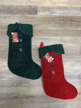 Santas Best 039934580845 Red Green Button Christmas Stockings Set Of 2 Holiday Mantel Decor