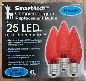 369009d2ho Santas Best Smart-tech Christmas 25 Commercial Grade C9 Replacement Red Steady Bulbs New
