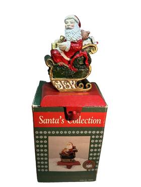 96646 Santas Collection Stocking Hanger Cast Iron Base Santa Christmas Sleigh Vintage Thc Vtg