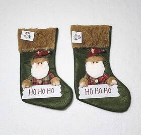 Santas Forest 605393493295 Faux Fur Christmas Stocking Ho Real Bell Flannel - Set Of 2