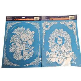 Santas Secrets Lk-98581 Christmas Teddy Bear Snowman Window Clings Lot Of 2 Sheets