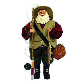 5620 Santas Workshop Inc Fly Fishing Santa With Rod And Fish Christmas Figurine 12 Inch New