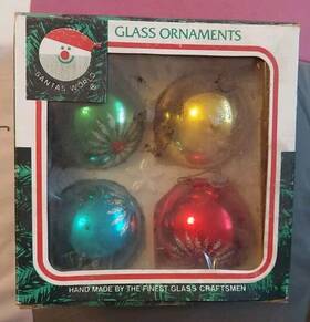 Gc-602 Santas World Kurt Adler Vintage Boxed Handmade Glass Christmas Ornaments Set/4