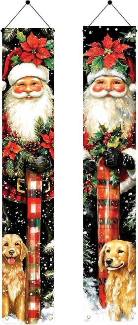 Y2008 Saoplasa 2pcs Christmas Santa Porch Banners 71 X 12 Inch Holiday Door Golden Dog