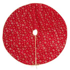 Saro Lifestyle 789323339713 Flocon De Neige Collection Red Organza Christmas Tree Skirt With Gold Snowfla