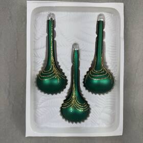 Sears 045484182255 Celebrate The Season 3 Glass Christmas Ornaments Green Teardrop Glitter