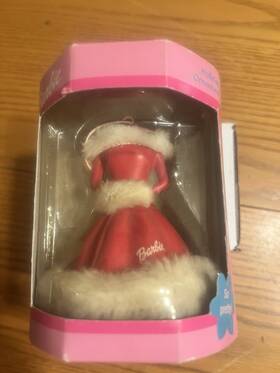 Season Specialty 088907302977 Barbie Holiday Ornament 2003 Red Dress/faux Fur With Box Christmas Cute