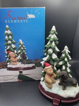 44128196 Seasonal Elements Christmas Stocking Holder 1 Dachshund And Bear In Original Box