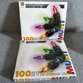 Seasonal Specialties 041895770104 Lot 2 Vtg 100ct Superbright Multi Christmas Lights Indoor Outdoor 1995 Nib