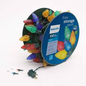 638011-278 Seasonal Specialties 100 Led Multicolor Faceted C9 Christmas Lights On Green Wire With Storage Spool