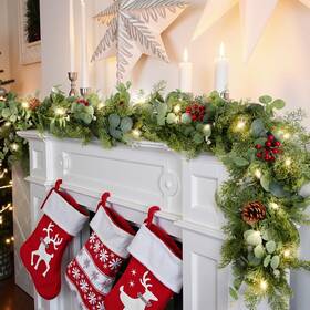 Mpnsb0013-0p1 Seasonbliss 6ft Christmas Garland Norfolk Pine Lighted With Berries And Pinecones