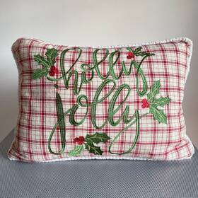 143627 Secret Celebrity Holly Jolly Embroidered Christmas Pillow 13x18 Feather Filled