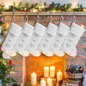 Fqa-seematn-576 Seematn 6 Pcs Christmas Stockings With Stocking Holders Set 20 Silver