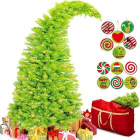 Qar-seenelling-3956 Seenelling Bendable Christmas Tree Whimsical Pre-lit Lime Green Stole Bent Top