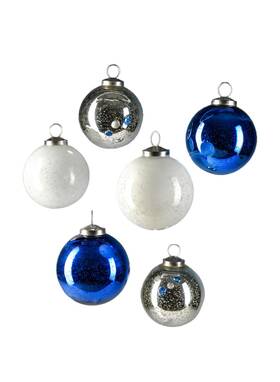 Sslbg13097sfs Serene Spaces Living Set Of 6 White Silver And Blue Christmas Tree Ornaments For Xmas Decorating