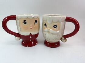 Set 2 Johanna Parker Transpac Mrs And Santa Claus Face Mug Retro Christmas Decor