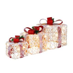 Set 473514955908 Of 3 Christmas Lighted Gift Boxes Decorations With Red Bowknots - Color