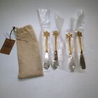 Set Of 4 Christmas Holiday Canape Knives Cheese Spreaders Brass Handle Snowflake