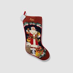 Sferra 780870095503 Red Santa With Toy Bag Wool Velvet Christmas Stocking 19. Inch