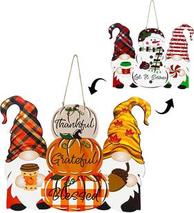 202354 Siawoy Reversible Fall And Christmas Decor For Home - Pumpkin Wreath Sign
