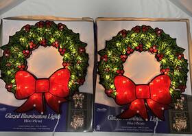 Sienna 047275146620 18 Inch Lighted Wreath Glazed Double Sided Window Sculpture Christmas Decorations X2