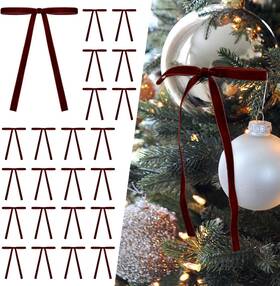 Simisi Ribbon 313112654642 24 Pcs Burgundy Velvet Christmas Tree Bows Door Garland Decor Vint
