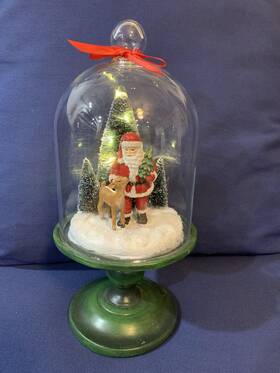 2575cs Sincerely Santa Claus Cloche Deer Led Lighted Christmas Tree Pedestal Base Glass Dome 12 Inch