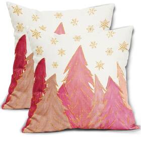 2407130001 Sivirary Ol24 Pink Christmas Pillow Covers 18x18 Inch Set Of 2 Hot Gold Xmas Tree Snow