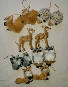 Skylety-ornaments-3487 Skylety 12 Pieces Woodland Animals Christmas Tree Ornaments Faux Fur Plush Toys