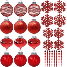 Sleetly 851158008406 28pk Red Ornaments For Christmas Tree Holiday Xmas Decorations Shatterproof