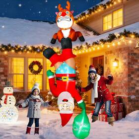Rh-100-1500u4-1-22 Slevio Timer 8 Ft Christmas Inflatable Reindeer Decoration With Climbing Santa Claus Funn