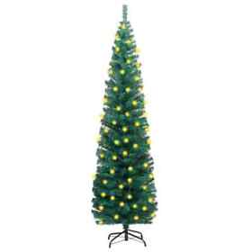 3077751 Slim Artificial Christmas Tree With Leds&stand Green 70.9inch Pvc