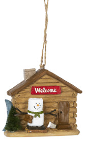 Mx181798 Smores Chopping Wood At Log Cabin Warm Welcome Christmas Holiday Ornament