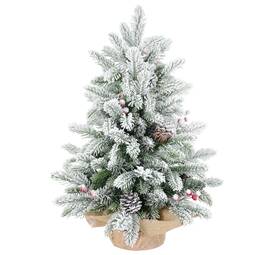 Bgh30t-355t Soilhill Tabletop Mini Christmas Tree Flocked Artificial With 14 Pine Cones And Red Berries