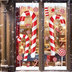 Zan-solsew-1411 Solsew 3 Sheet 35.4 X 11.4 Inch Extra Large Christmas Candy Cane Window Clings With