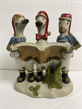 Something Collections 666810195963 Caroling Geese Christmas Figurine Singing Ducks Handcrafted Holiday Seasonal