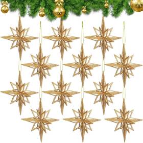 Xln-soulchen-1880 Soulchen 12 Pcs Gold Glitter Moravian Star Ornaments -7.5 Inch Bethlehem Christmas Decor