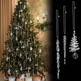 Xln-soulchen-3831 Soulchen 24 Pcs Crystal Icicle Christmas Tree Ornaments 3 Styles Clear