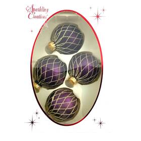 Sparkling Creations 069467703312 Christmas Ornaments 4 Victorian Round Purple W Gold Glitter